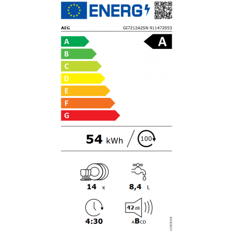 AEG GI7212A2SN Εντοιχιζόμενο Πλυντήριο Πιάτων 60cm WIFI